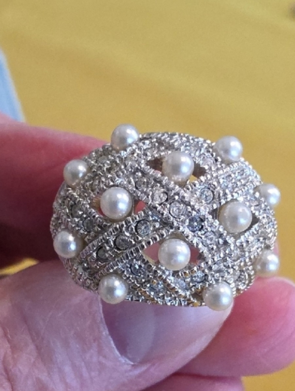 Vintage Stauer Cocktail Ring w/ Dome-Shaped Basket- Weave Design - 925 Silver
